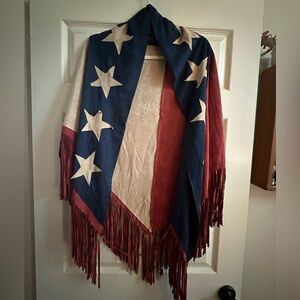 Free People Suede Red White and Blue Fringe Shawl